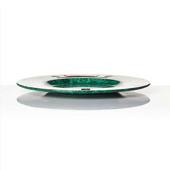 A Russian Nicholas II malachite-veneered dish, presumably Yekaterineburg Imperial Lapidary, circa 1900.