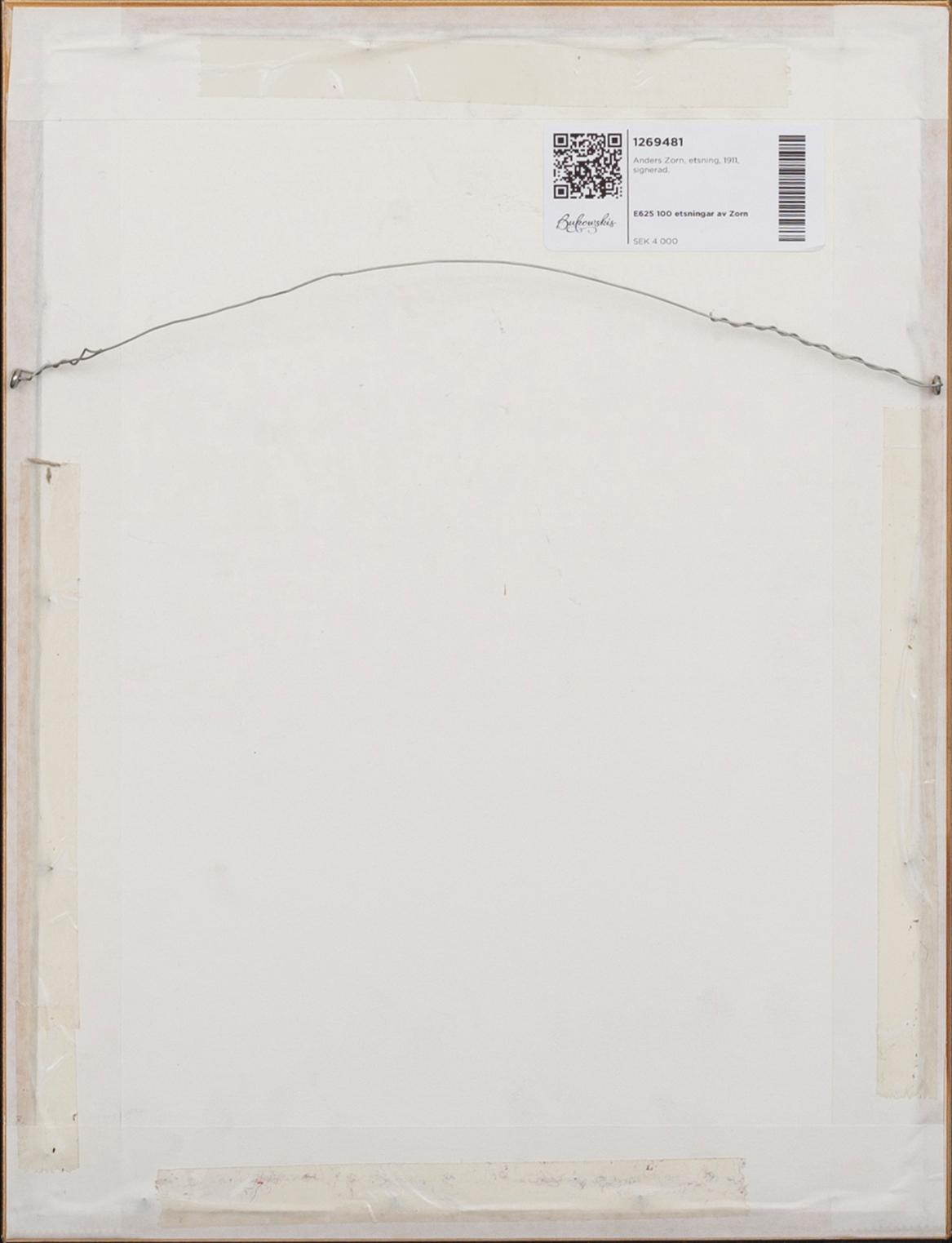 Anders Zorn, a signed etching from 1911.