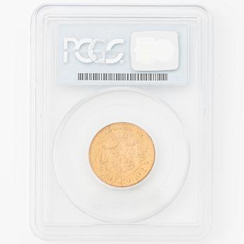 Gold coin, Oscar II, 20 kronor, type II, Sweden 1876.