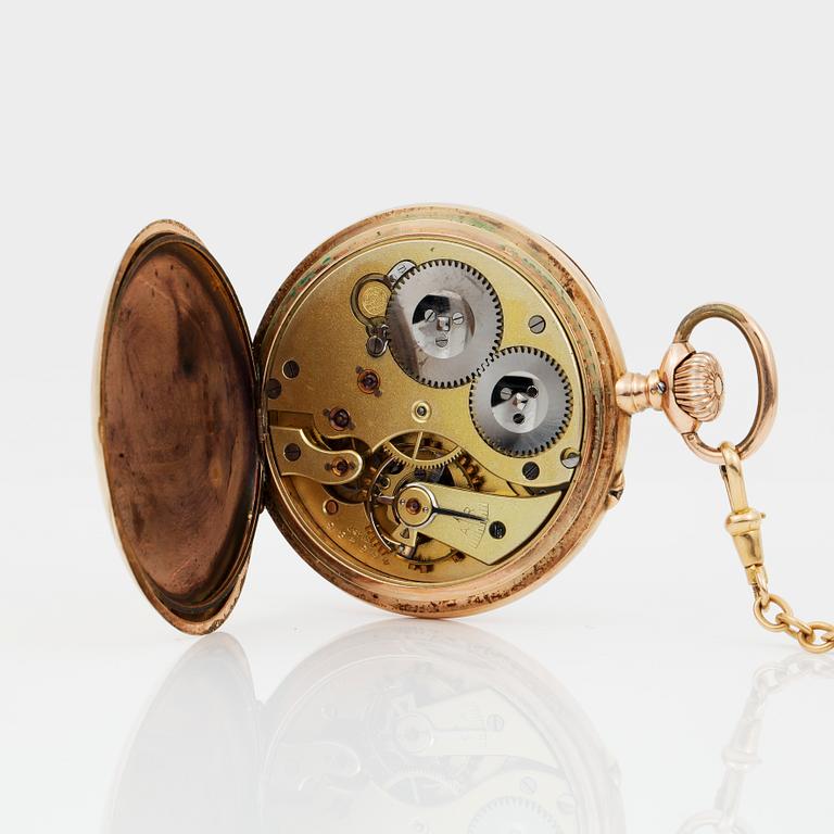 FICKUR, 14K Guld, boett och urverk märkt IWC, 1900-talets första hälft. Totalvikt 91,5 gram.
