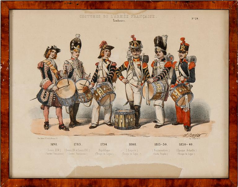LITOGRAFISKA UNIFORMPLANSCHER, 8 st, Costumes de l'armée Française, 1800-talets slut.