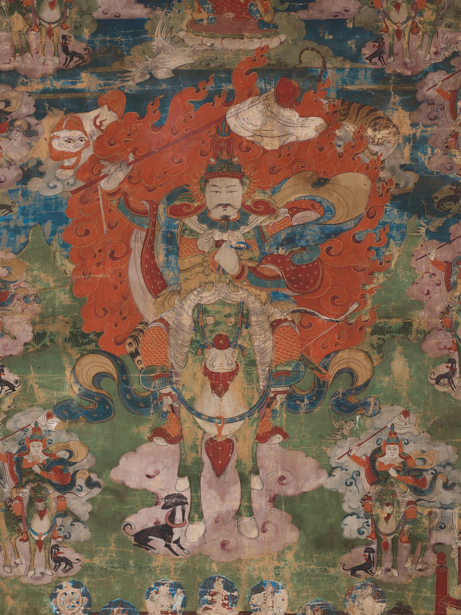 A Mongolian thangka depicting the nine Drala brothers, 19th century.