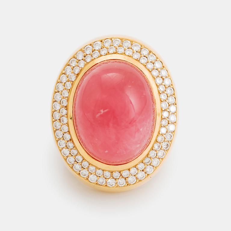 Acchinelli ring 18K gold with rhodochrosite and round brilliant-cut diamonds.