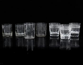 7 water glasses, 19/20th century.