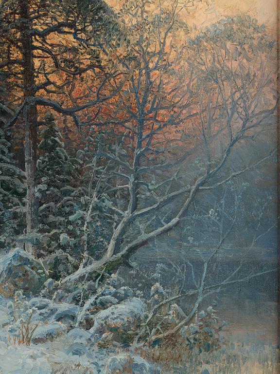 Johan (John) Kindborg, Winter landscape with setting sun.