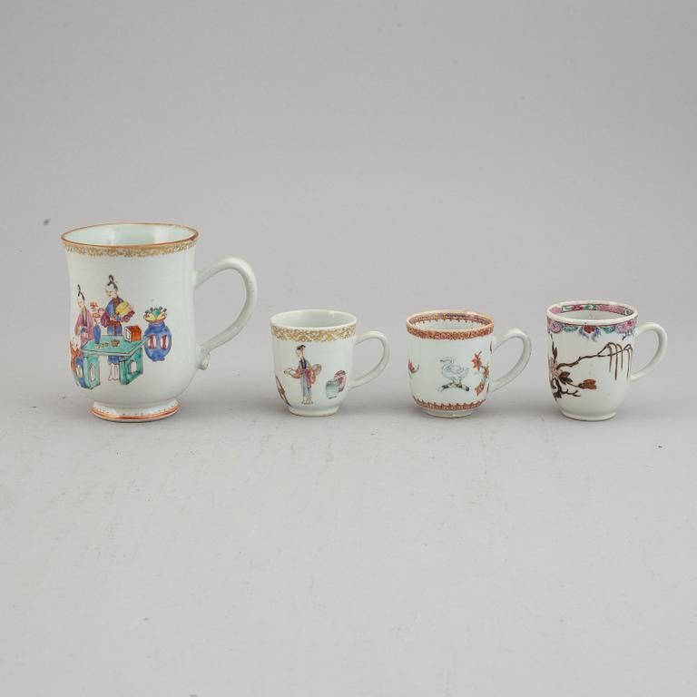 Four famille rose export porcelain cups, Qing dynasty, Qianlong (1736-95).