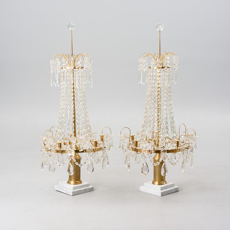 TABLE CHANDELIER, gustavian style, Sweden ca 1900, cutglas, gilt brass and bronze.