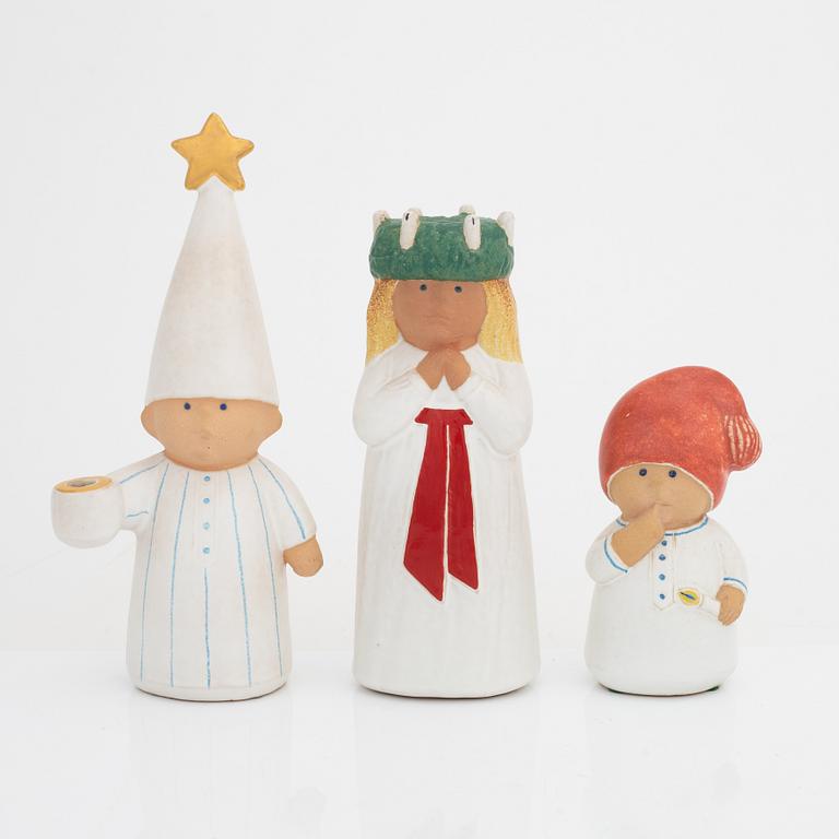 Lisa Larson, a group of three stoneware candlesticks, K-Studion, Gustavsberg.