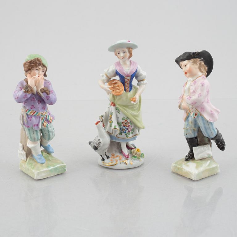 13 Rococo-style porcelain figurines, including Meissen, KMP & Sitzendorf, Germany, 19th-20th century.