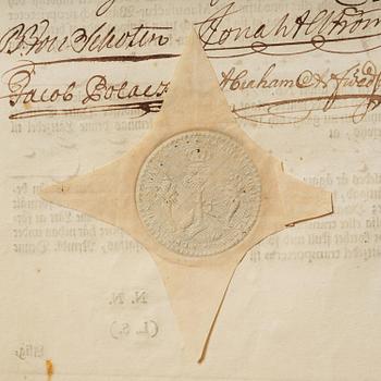 A Swedish share certificate, Ahlingsåhs Manufaktur Werk, No 476, 1728.