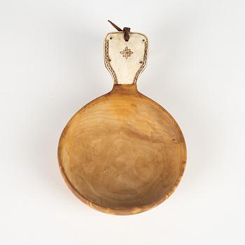 A birch and reindeer horn drinking cup, unidentified signature.