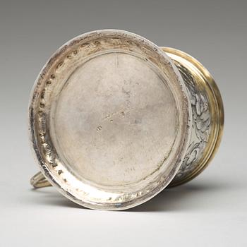 A German 17th century parcel-gilt silver tankard, mark of Hans Leonhard Huber, Augsburg (1637-1671).