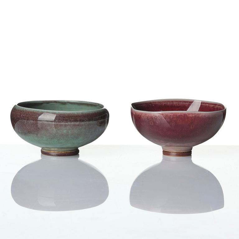 Berndt Friberg, a set of five stoneware vases and three bowls, Gustavsberg Studio 1969-76.