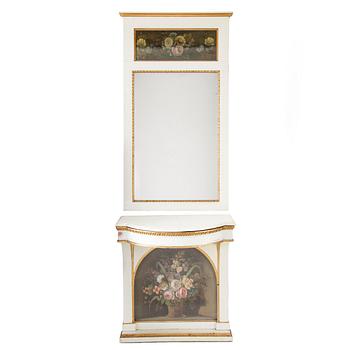 SPEGEL med KONSOLBORD, sengustaviansk stil, omkring sekelskiftet 1900.