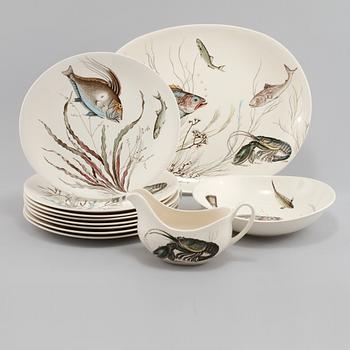 SERVISDELAR, 11 delar, flintgods, "Fish", Johnson Bros, England, omkring 1900-talets mitt.