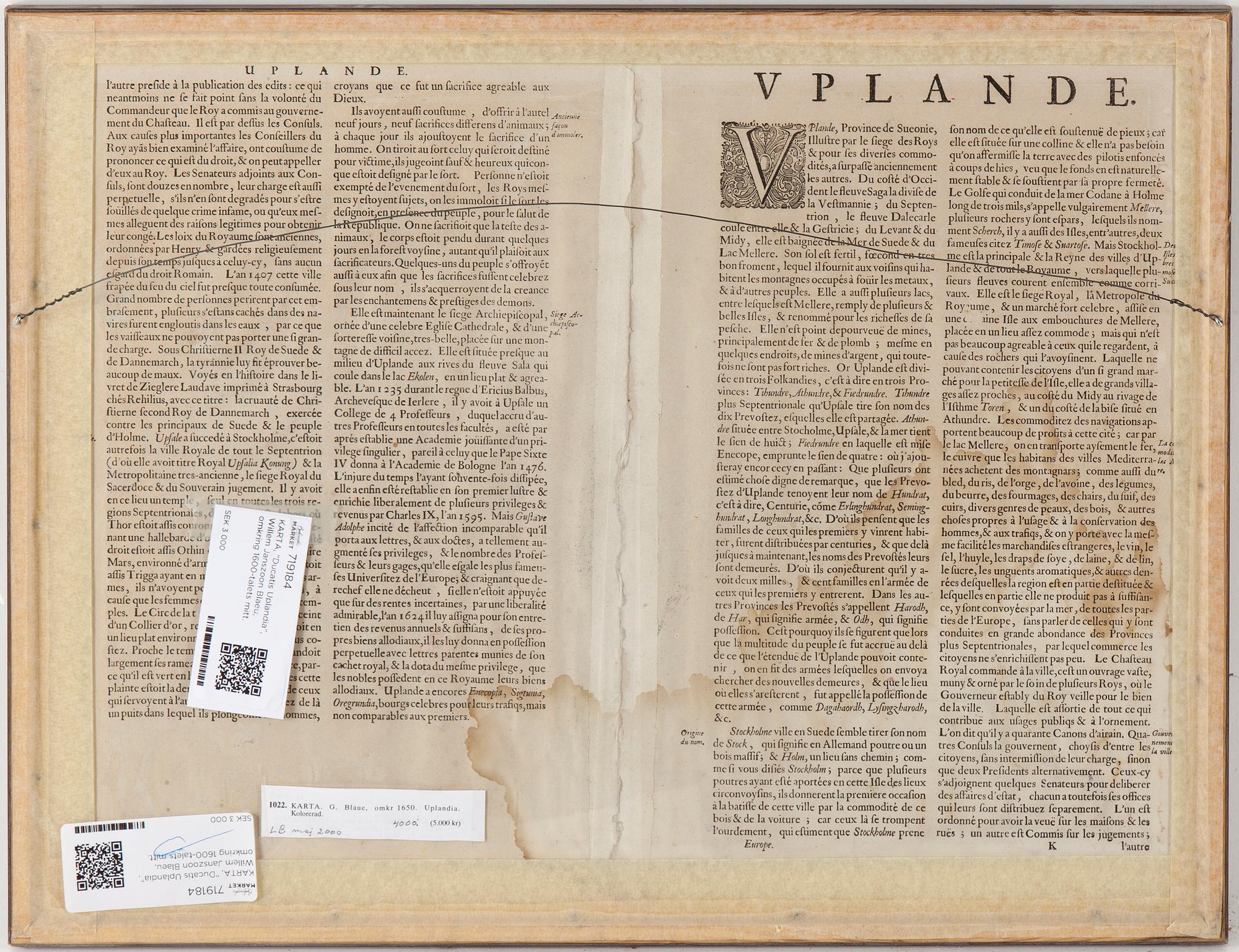 KARTA, "Ducatis Uplandia", Willem Janszoon Blaeu, omkring 1600-talets mitt.