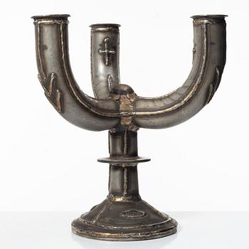 Allan Ebeling, candelabrum for three candles, wrought iron, Torshälla 1964.