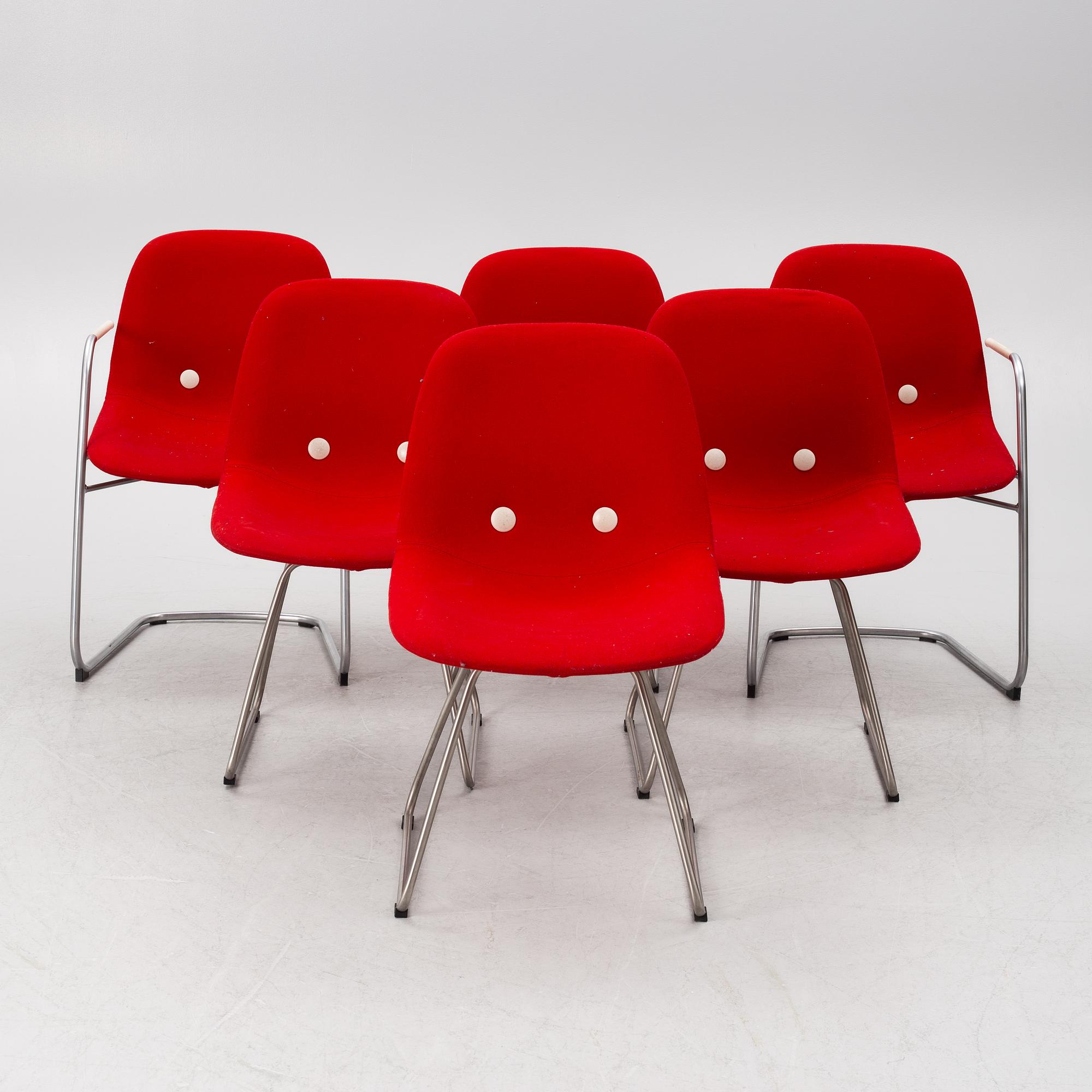 Chairs, 6 pcs, "Eyes"/"EJ 2", Johannes Foersom and Peter Hiort-Lorenzen, Erik Jørgensen, 2000s.