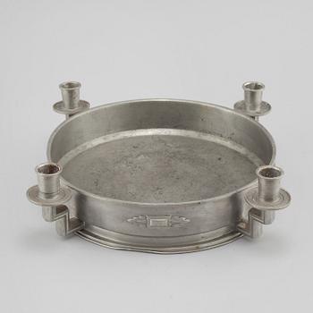 A bowl with candle holders in pewter, by CG Hallberg, 1930.