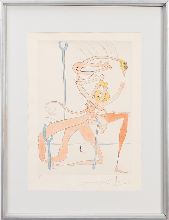 Salvador Dalí, kolorerad torrnål, 1974, signerad och numrerad43/300.