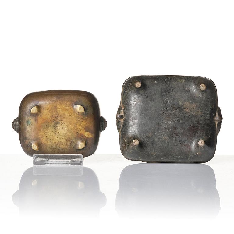 A group of three bronze vessels, Ming dynasty and older.