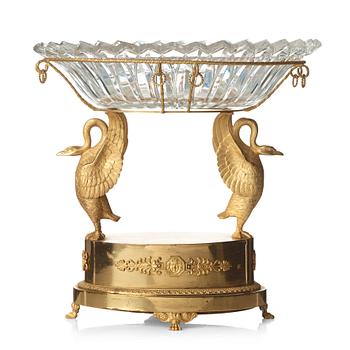 89. An Empire early 19th century gilt bronze and cut glass bowl centrepiece.