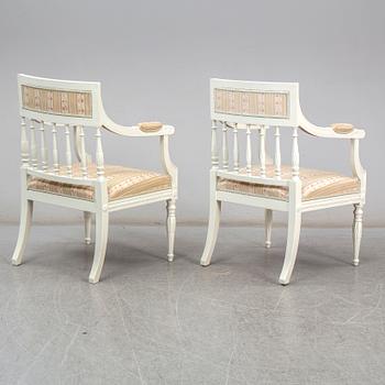 A pair of chairs, sofa and table, late gustavian style, 1900's.