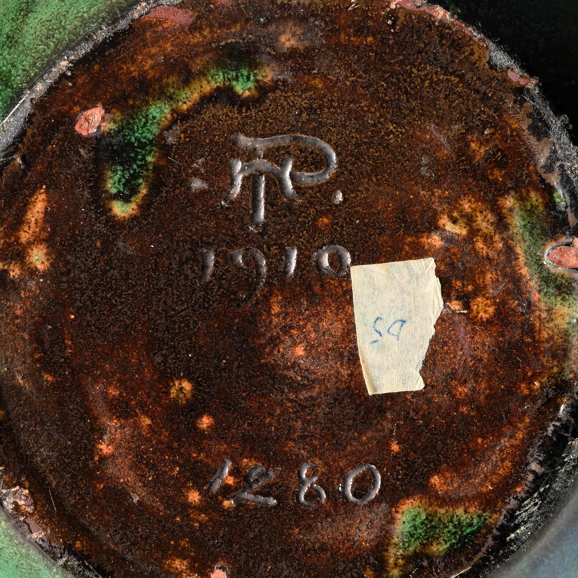 Hilma Persson-Hjelm, a glazed earthenware art nouveau vase, executed in her own studio, Arvika 1910. No 1280.