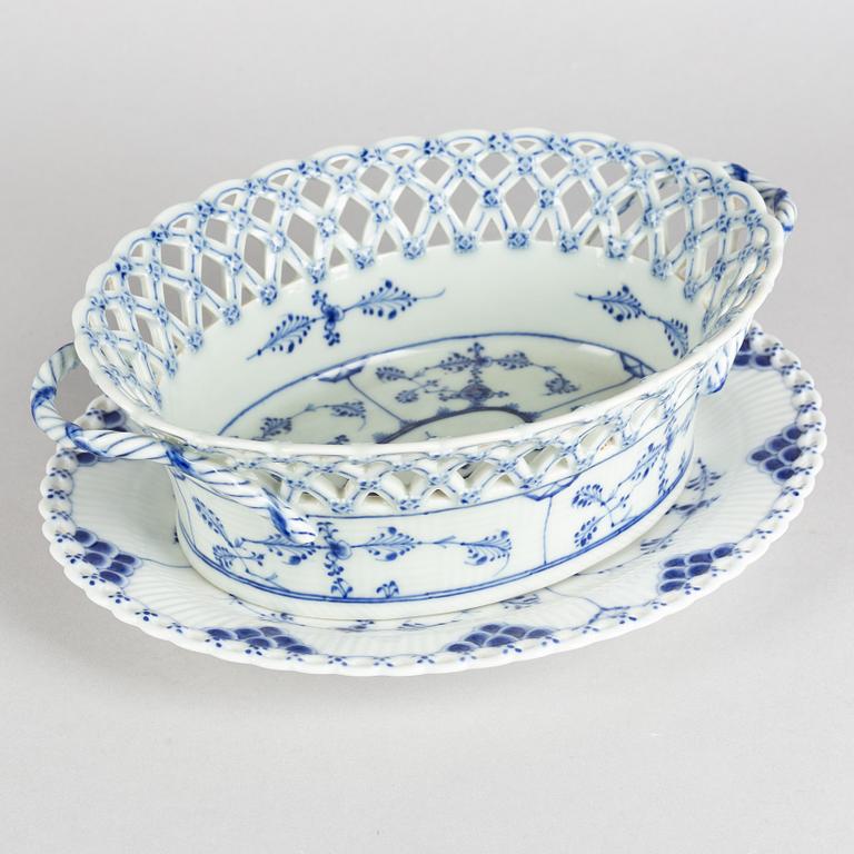 A 'Blue Fluted Full Lace' porcelain fruit basket with stand, Royal Copenhagen, around 1800, stand model 1054 1893-1900.