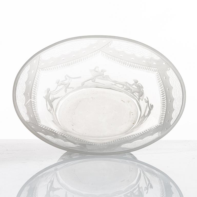 Simon Gate, a bowl, "Slöjdansen", Orrefors, Sweden, early 20th century.