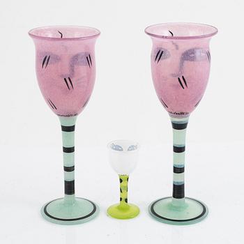 Ulrica Hydman-Vallien, "Open Minds", 2 goblets and 1 shot glass, Kosta Boda.