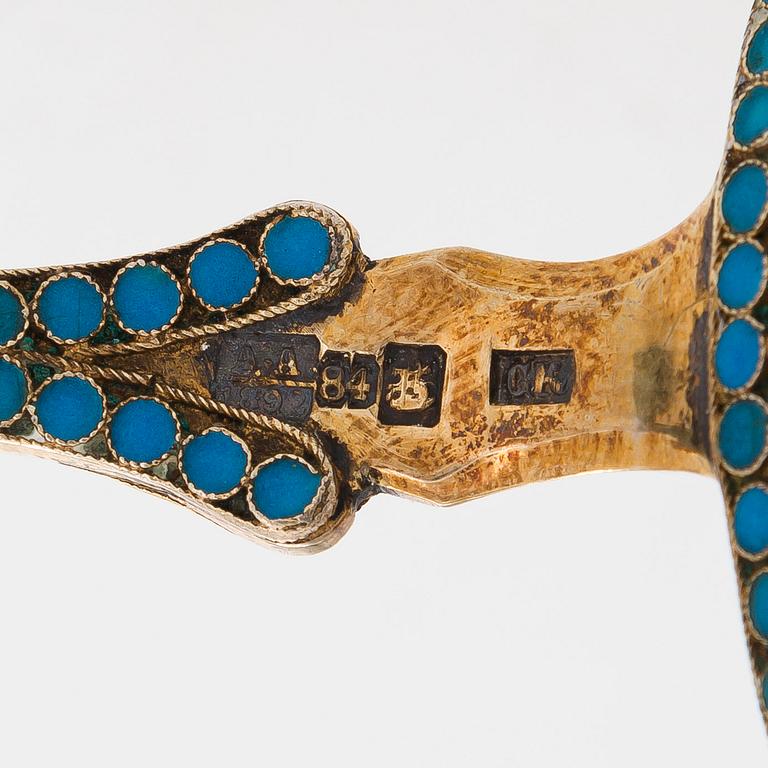 Gustav Klingert, tesil, förgyllt silver, cloisonnéemalj, Moskva 1892.