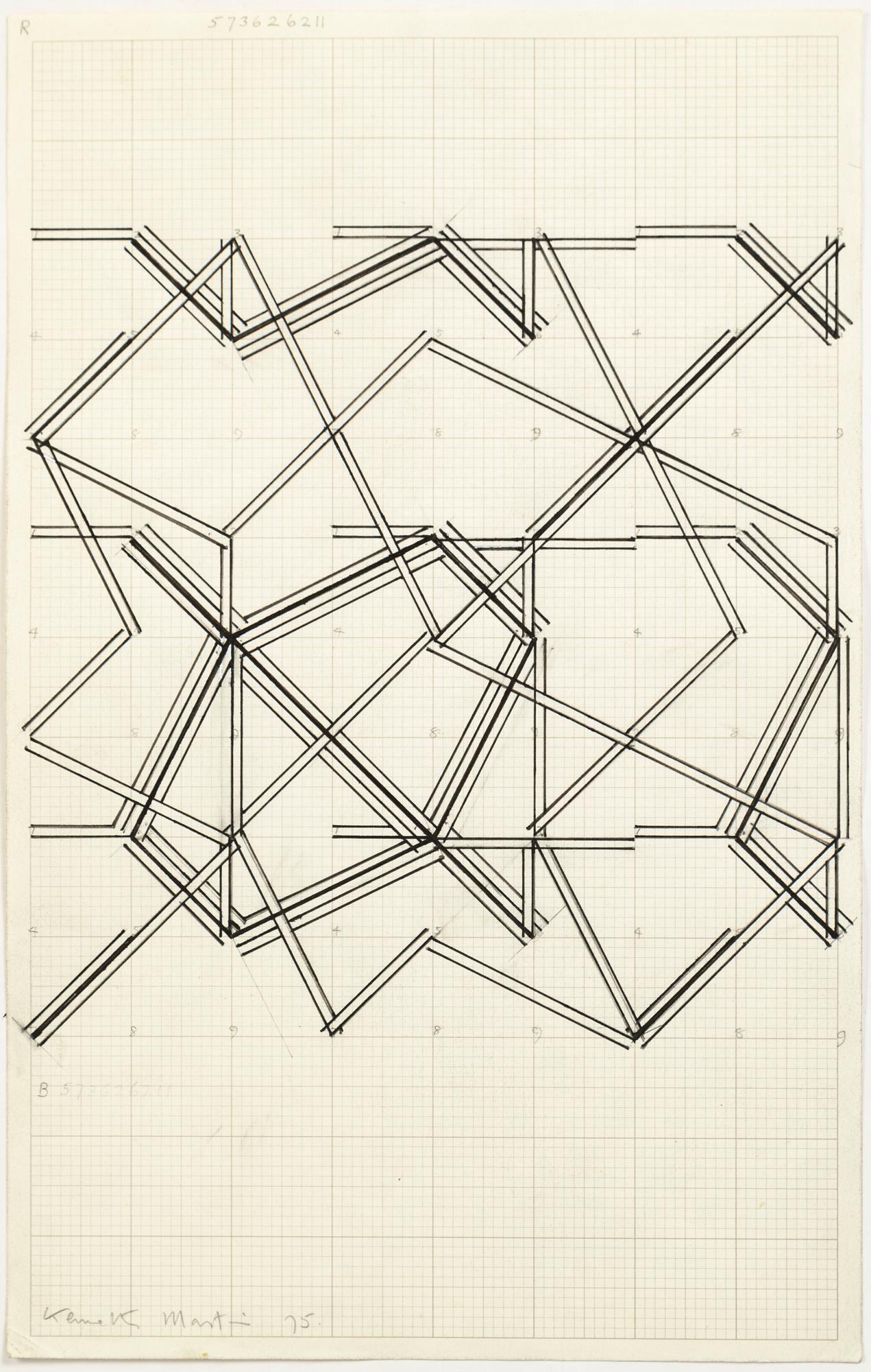 Kenneth Martin, mixed media on paper, 3 pcs, signed and dated -75.