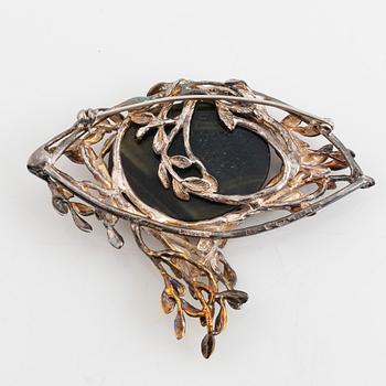 Etsuko Minowa,, silver and "hawk's eye" brooch.