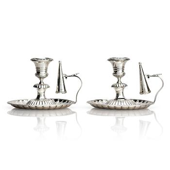 273. A pair of Swedish 19th century silver chamber-candlesticks, marks of Adolf Zethelius, Stockholm 1831.