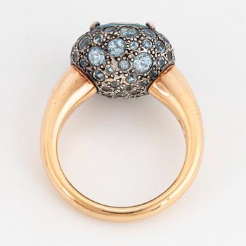 Pomellato ' Tabou' ring, 18K gold and silver with blue topazes.