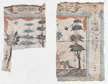 A nine-piece part folk art wall painting from Värmland, Sweden, late 18th century.
