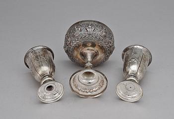 BÄGARE, silver, 3 st, bla Gustaf Dahlgren, Malmö, 1874, vikt 391,9.