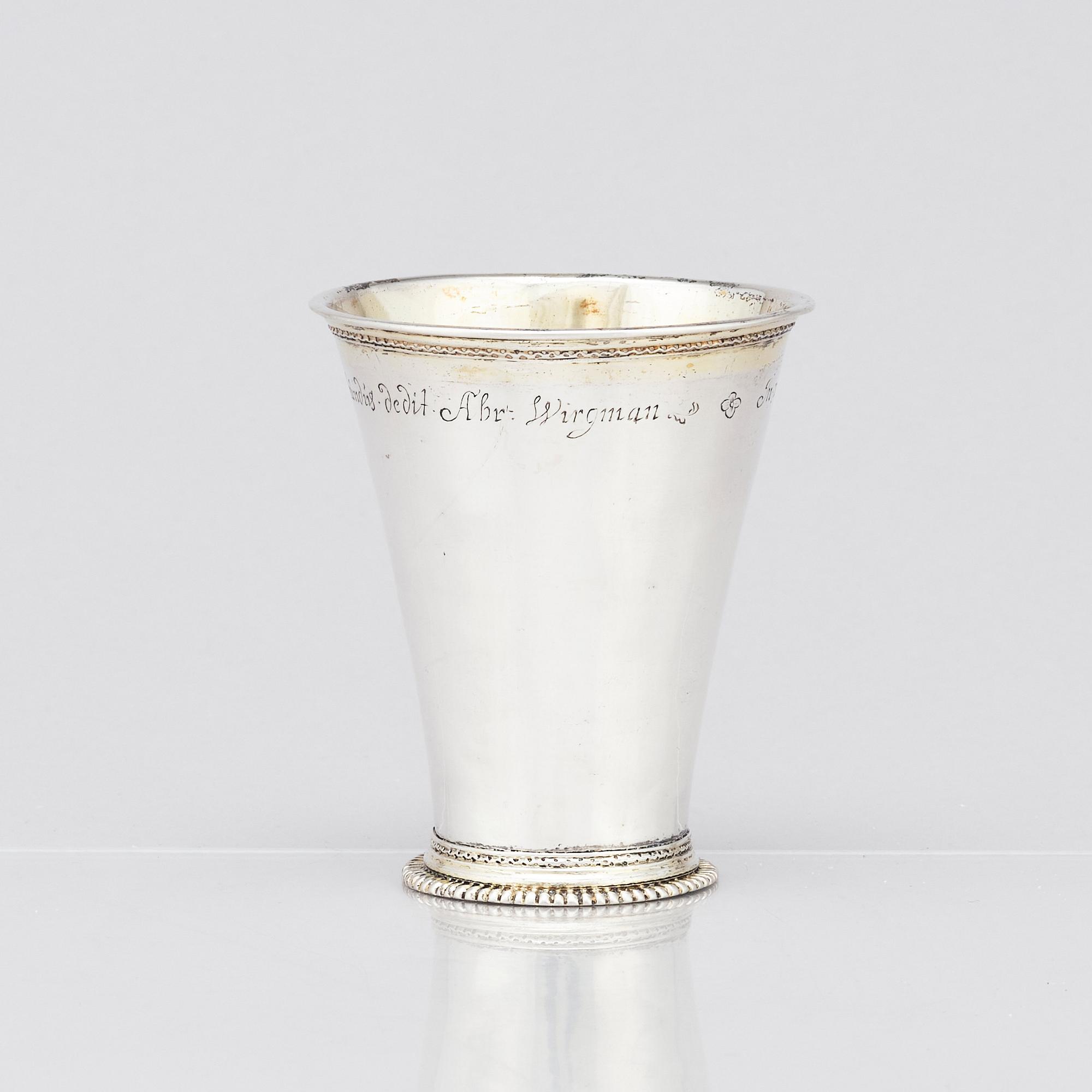 A Swedish 18th century parcel-gilt silver beaker, mark of Abraham Wirgman, Göteborg, 1722.