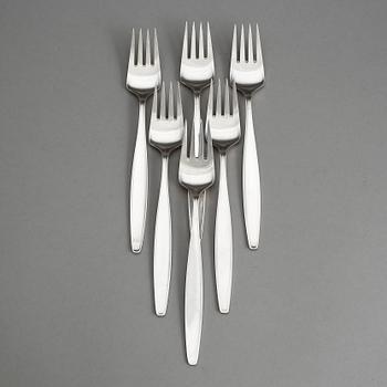 BORDSGAFFLAR, 6 st, silver, modell Cypress,  George Jensen. Tot vikt ca 234 gram.