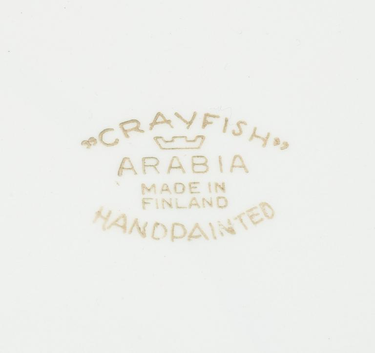Anja Juurikkala, six 'Crayfish' plates, Arabia, Finland, 1953-1960.