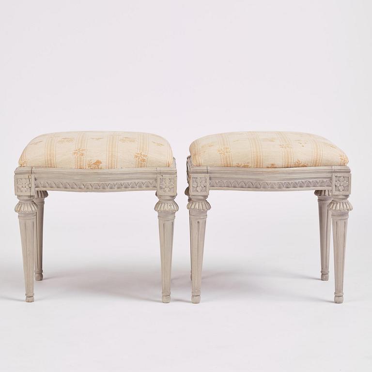 A pair of late Gustavian stools by Johan Hammarström, master in Stockholm 1794-1812.