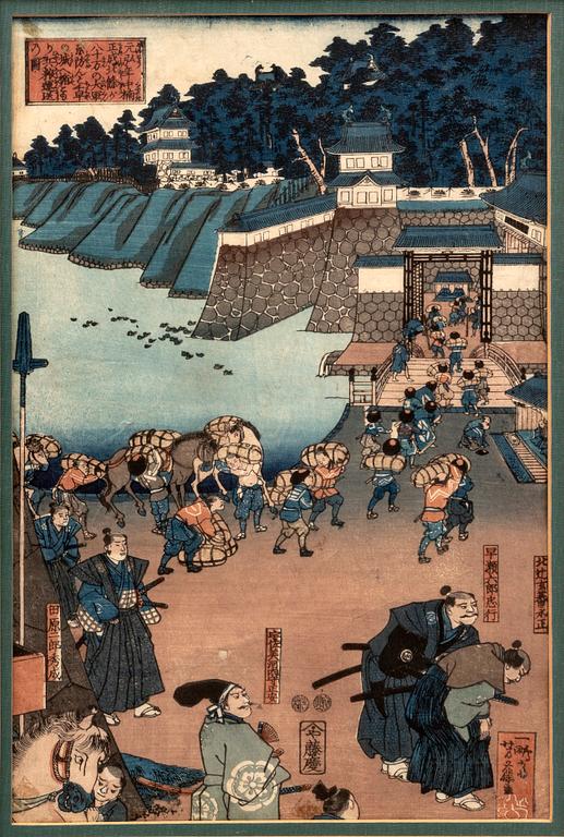 Yoshifuji Utagawa, färgträsnitt, Japan ca 1850.