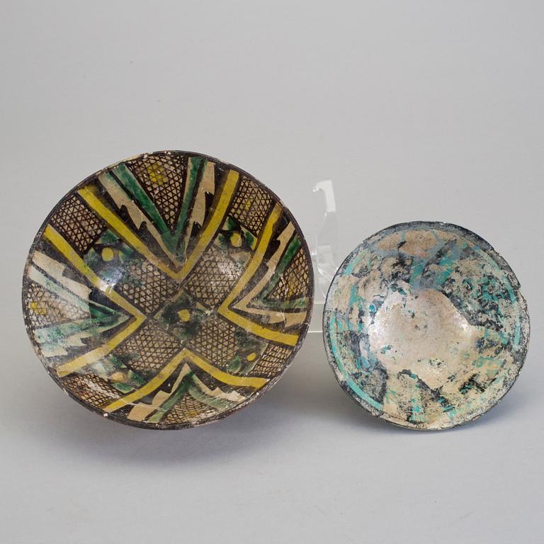 TWO PERSIAN BOWLS, pottery.