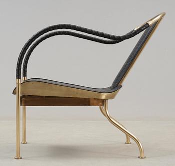 A Mats Theselius 'El Rey' brass and leather easy chair, Källemo, Sweden.