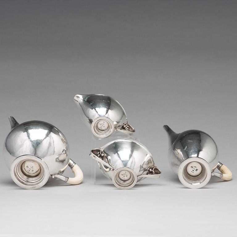Johan Rohde, kaffe- och teservis 4 delar, Georg Jensen, Köpenhamn 1919, 830/1000 silver, svenska importstämplar GAB F.