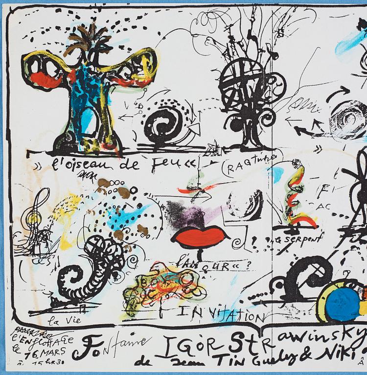 Jean Tinguely, Inbjudningskort till "Fontaine Igor Strawinsky".