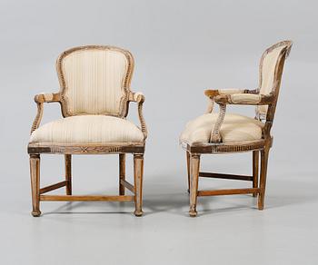 KARMSTOLAR, ett par, Louis XVI, tidigt 1800-tal.