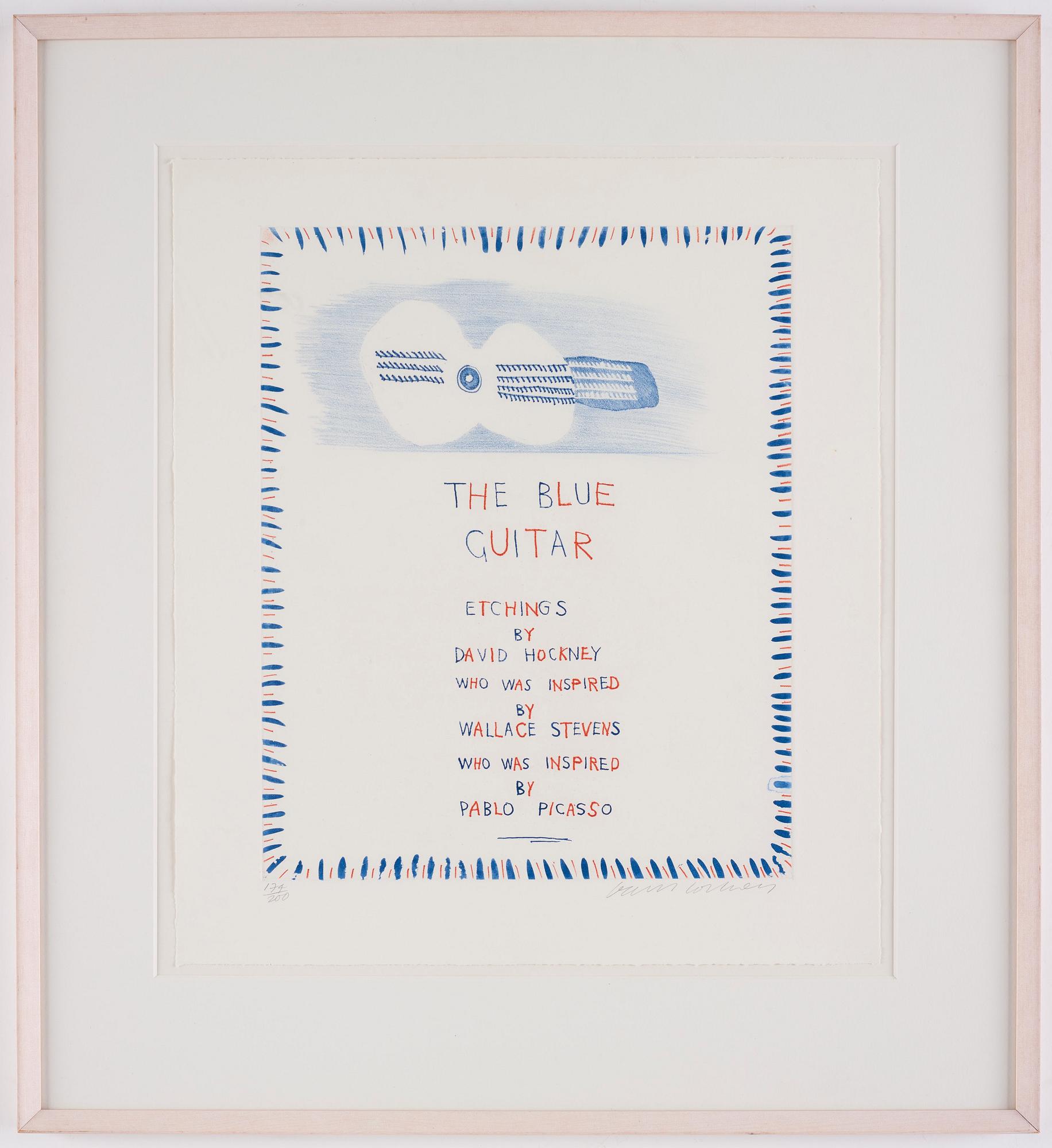 David Hockney, The Blue Guitar (Title Page), from the portfolio 'The Blue Guitar'.