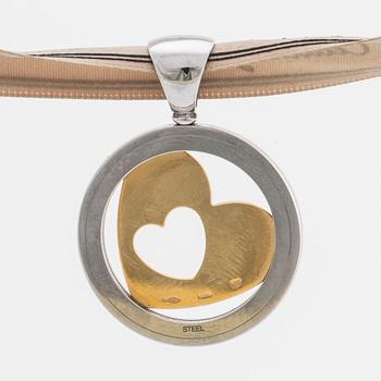 BVLGARI pendant steel and 18k gold, "Tondo heart" design, certificate, original pouch.